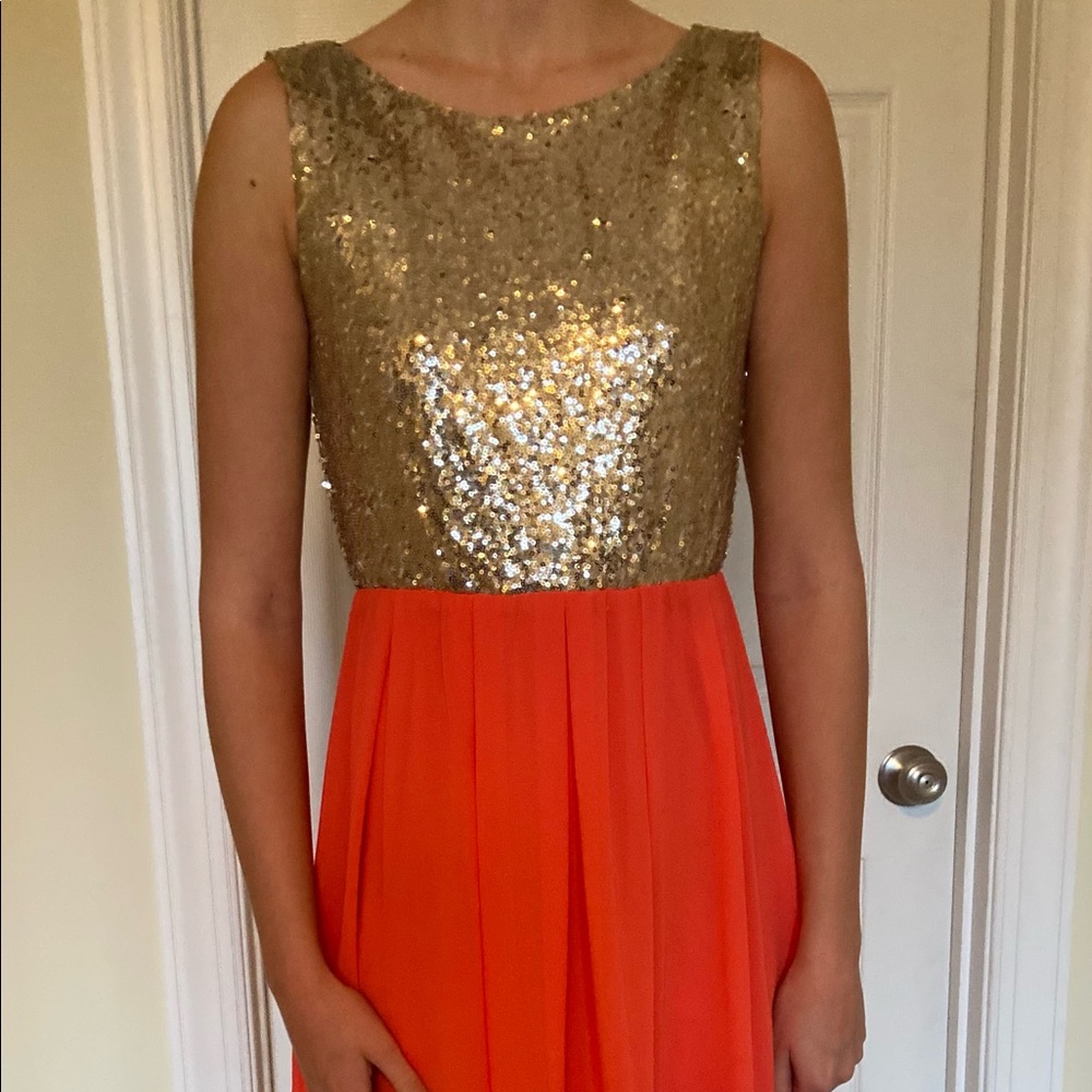 Women’s short pink and gold formal dress